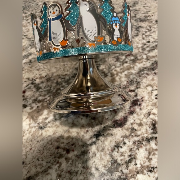 Bath & Body Works Glittery Winter Penguins Candle Pedestal Holder Sleeve - Picture 3 of 5